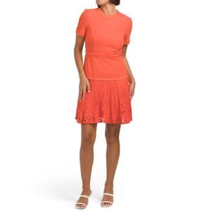 NWT Maison Tara Women's Lace Ruffle Fringe Trim Mini Dress